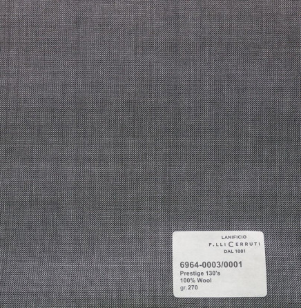 6964-0003/0001 Cerruti Lanificio - Vải Suit 100% Wool - Xám Trơn